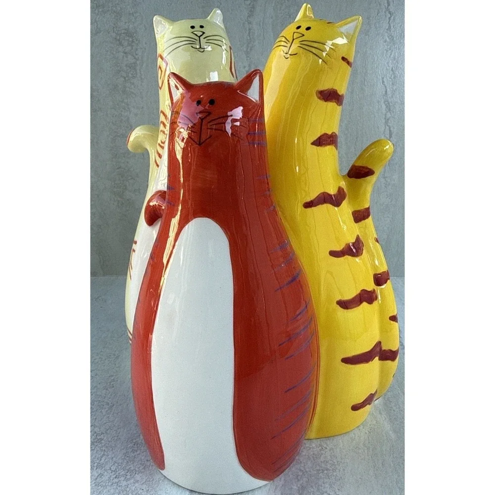 Bella Casa Whimsical Triple Cat Figurine Colorful Handpainted 9